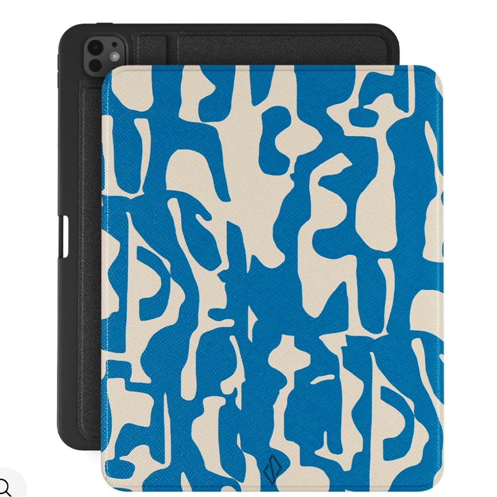 Blue and Cream Tablet Case with Book-Like Design